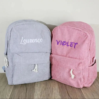 Personalized Kids Corduroy Backpack – Embroidered Name School Bag