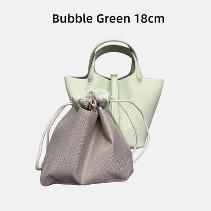Genuine Leather Bucket Tote Bag for Women – Luxury Designer Handbag