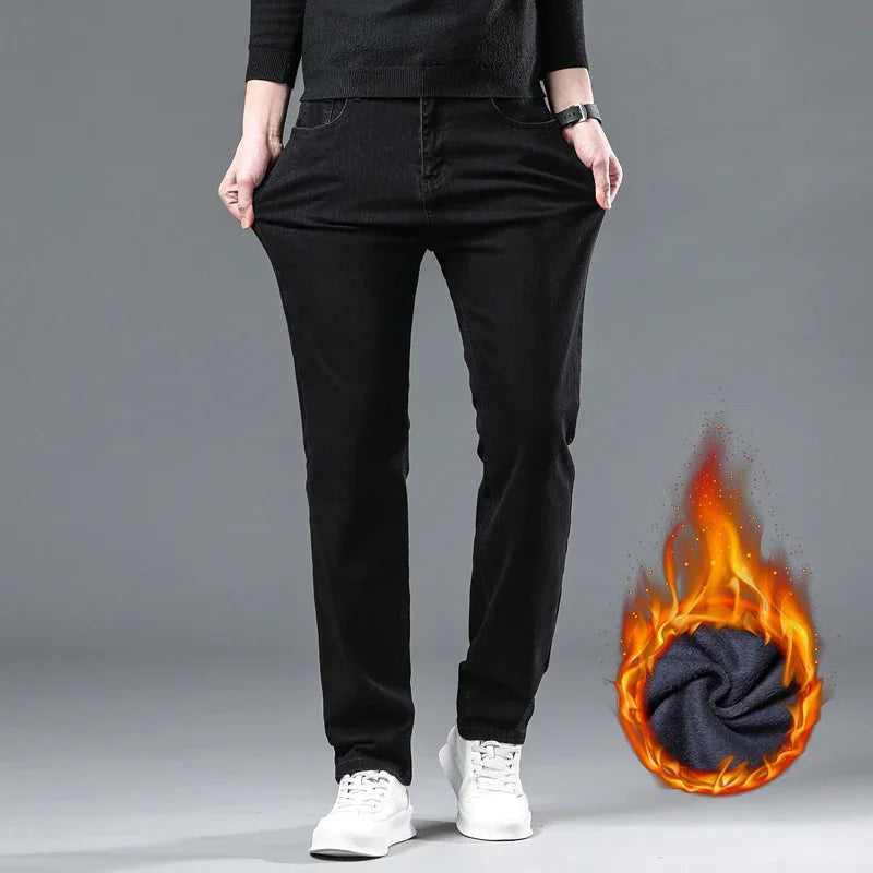 Fleece-Lined Jeans Men – Warm Stretch Denim Winter Pants