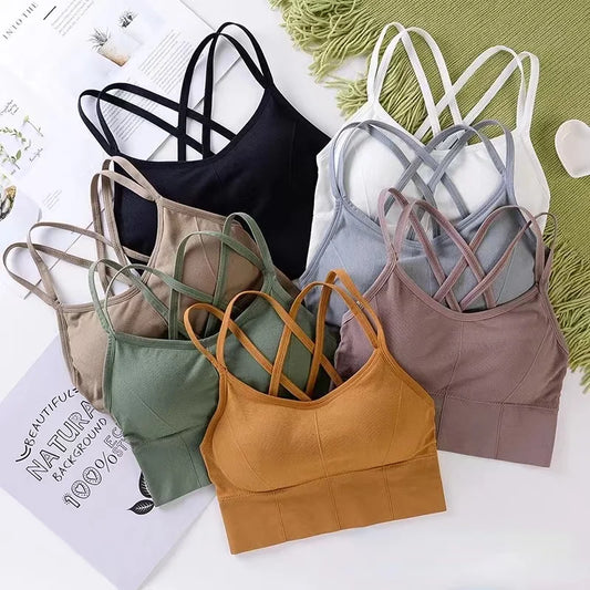 Women's Cross-Back Sports Bra – Push-Up Crop Top