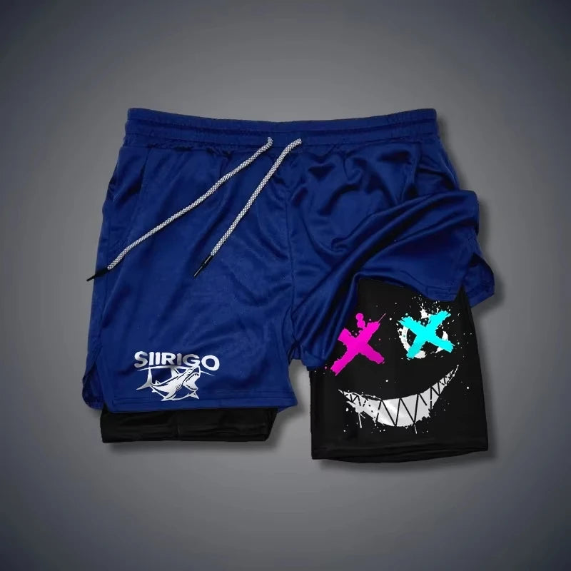 Men's 2-in-1 Graphic Print Fitness Shorts