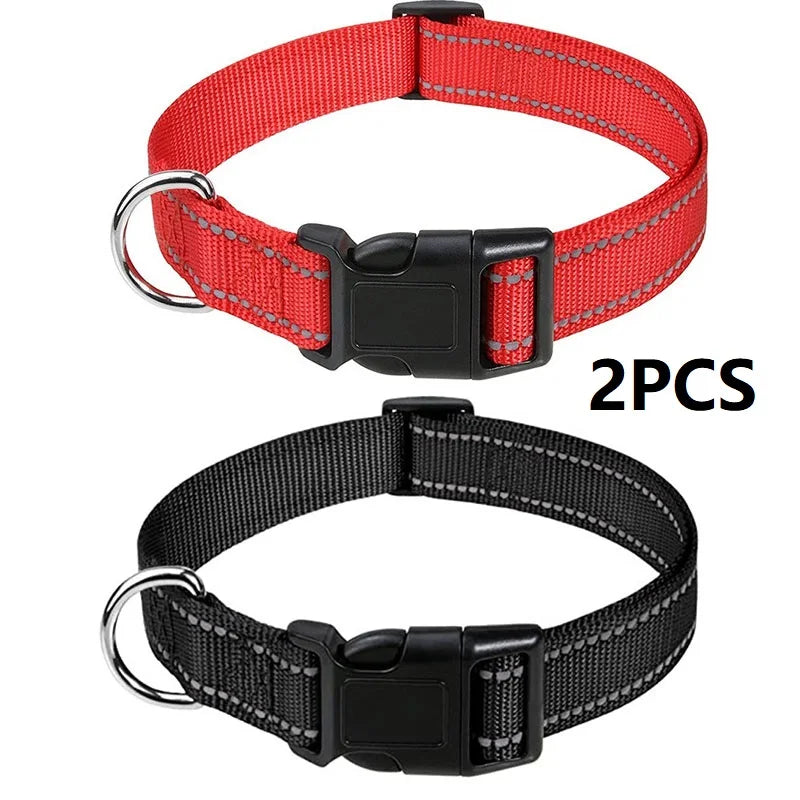 Reflective Dog Collar – Adjustable Nylon with Quick-Release Buckle, XS–XL