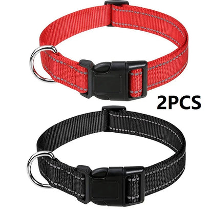 Reflective Dog Collar – Adjustable Nylon with Quick-Release Buckle, XS–XL