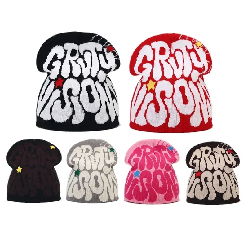 Y2K Letter Print Knit Beanie Hat – Unisex Winter Cap