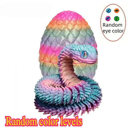 3D Printed Articulated Snake with Egg – Flexible Fidget Toy
