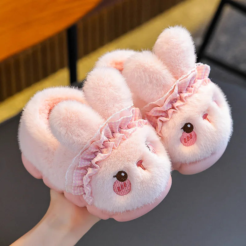 Women's Fluffy Bunny Slippers – Warm Indoor Cotton House Shoes