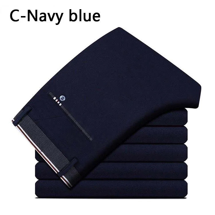 Men's Business Casual Dress Pants – Elastic Waist Straight Trousers