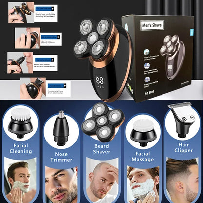 5-in-1 Electric Shaver for Men – Bald Head & Beard Grooming Kit
