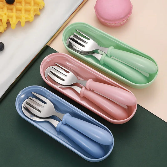 Kids Stainless Steel Cutlery Set 3Pcs – Baby Spoon, Fork & Case