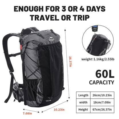 Naturehike 60L Camping Backpack – Waterproof Ultralight Hiking Bag