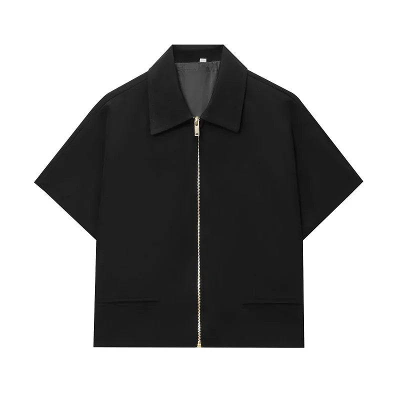 Women's Cropped Zip-Up Jacket Short Sleeve Summer Varsity Coat