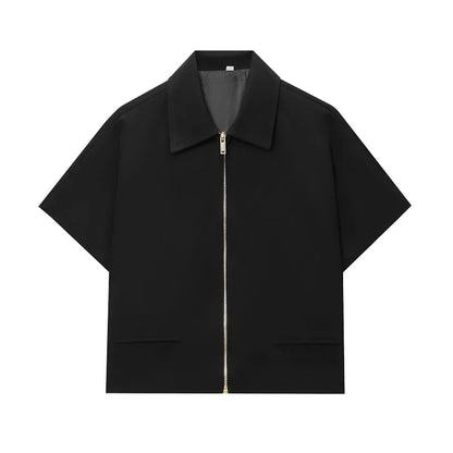 Women's Cropped Zip-Up Jacket Short Sleeve Summer Varsity Coat