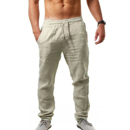 Men's Wide-Leg Linen Pants – Drawstring Casual Trousers