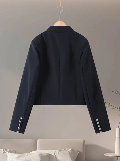 Women's Napoleon Cropped Jacket – Stand Collar Single-Breasted Slim Coat