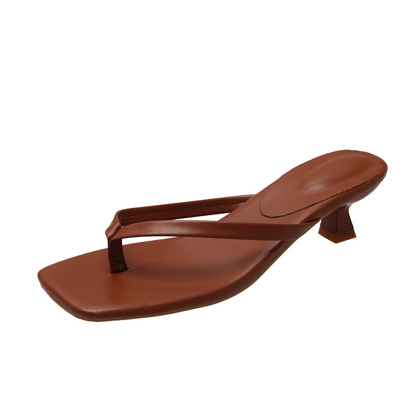 Women's Clip Toe Heeled Slides – Chic Low Heel Dress Slippers
