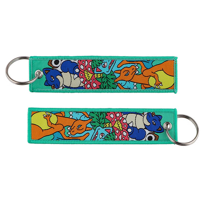 Anime Embroidered Jet Tag Keychain – Cute Cartoon Key Ring