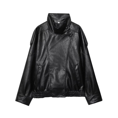 Oversized Faux Leather Bomber Jacket for Women