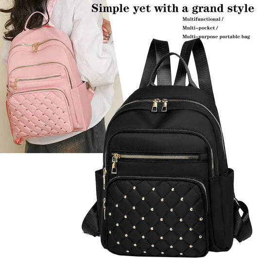 Women's Soft Fabric Backpack – Quilted Rhinestone Daily Bag