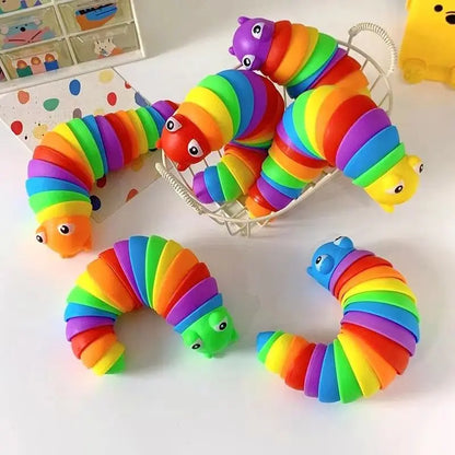 3D Slug Fidget Toy – Articulated Rainbow Caterpillar Sensory Toy