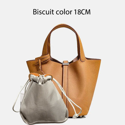 Genuine Leather Bucket Tote Bag for Women – Luxury Designer Handbag