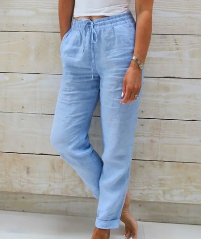Women's Cotton Linen Summer Pants – Casual Elastic Waist Loose Trousers