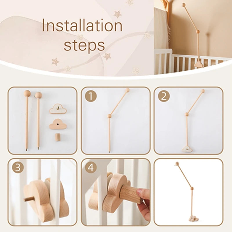 Wooden Baby Mobile Arm Bracket for Crib – Newborn Hanging Toy Holder