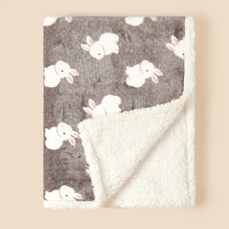 Baby Fleece Blanket Soft Sherpa Swaddle Wrap with Animal Print