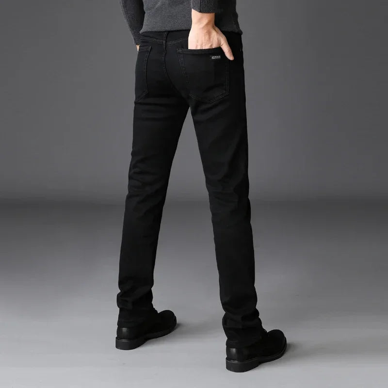 Men's Black Stretch Jeans – Classic Slim Fit Denim Trousers, Sizes 28–40