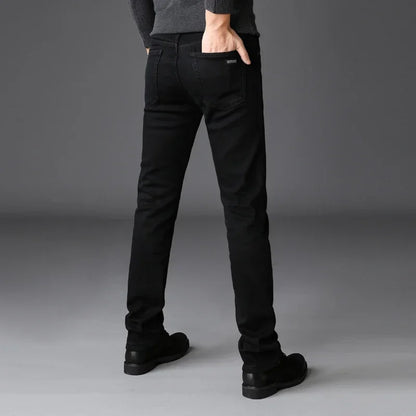 Men's Black Stretch Jeans – Classic Slim Fit Denim Trousers, Sizes 28–40