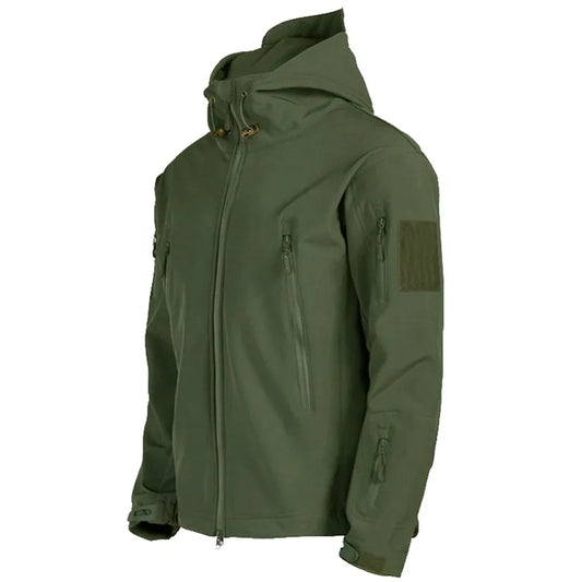 Men's Tactical Soft Shell Jacket – Waterproof Hooded Windbreaker
