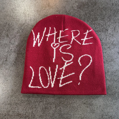 Y2K Letter Print Knit Beanie Hat – Unisex Winter Cap