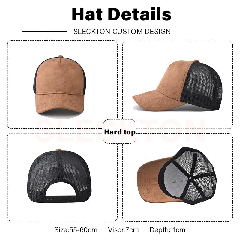 Custom Logo Suede Mesh Trucker Baseball Cap – Embroidery & Print