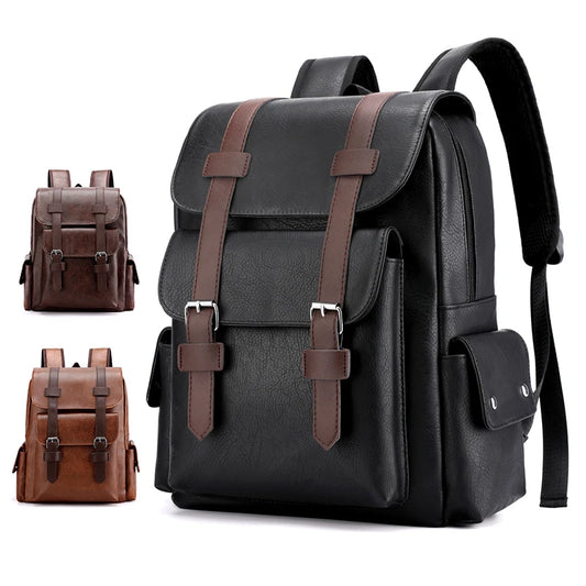 PU Leather Laptop Backpack for Men – Large Vintage School Bag