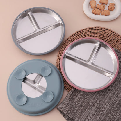 Baby Suction Divided Plate – Stainless Steel with Silicone Base