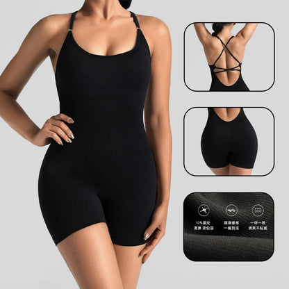 Women's Workout Romper – Seamless Open Back Yoga Jumpsuit