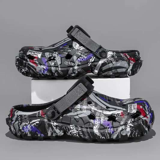 Men's Plus Size Clog Sandals – Graphic Print Outdoor Garden Water Shoes