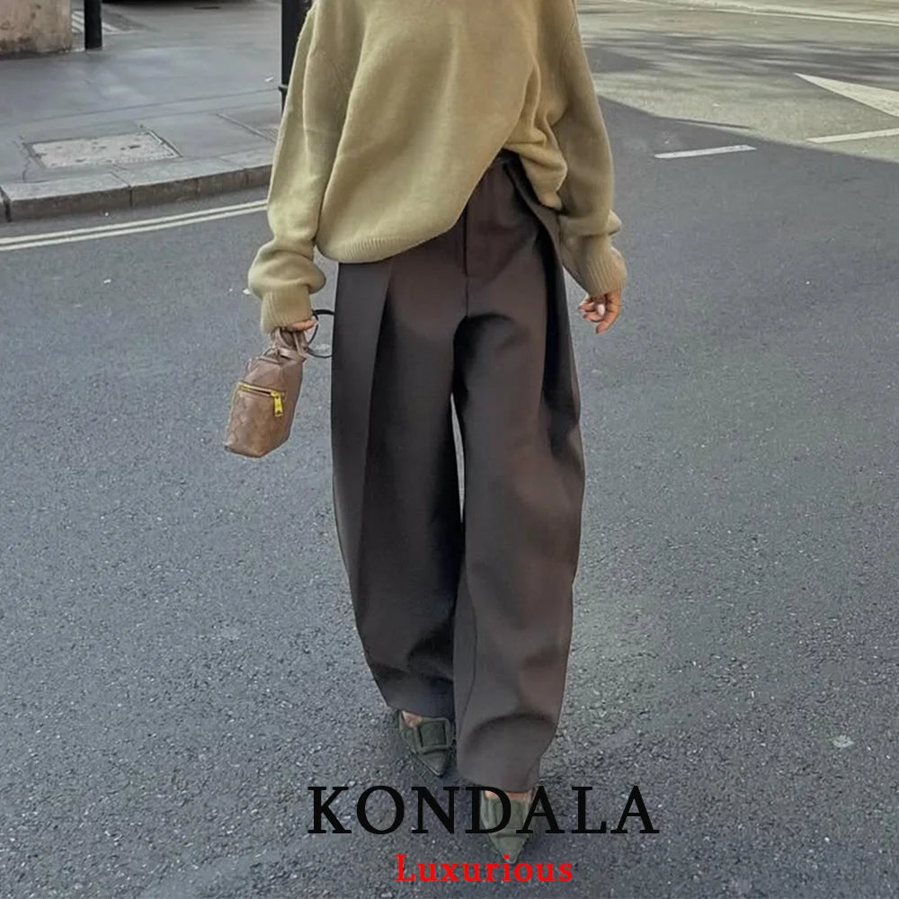 Wide Leg Pleated Trousers – Women's Casual Chic Office Pants with Pockets