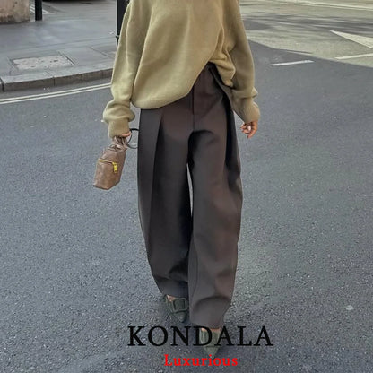 Wide Leg Pleated Trousers – Women's Casual Chic Office Pants with Pockets