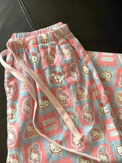 Hello Kitty Plush Sleep Pants – Soft Cotton Lounge Pajama for Women