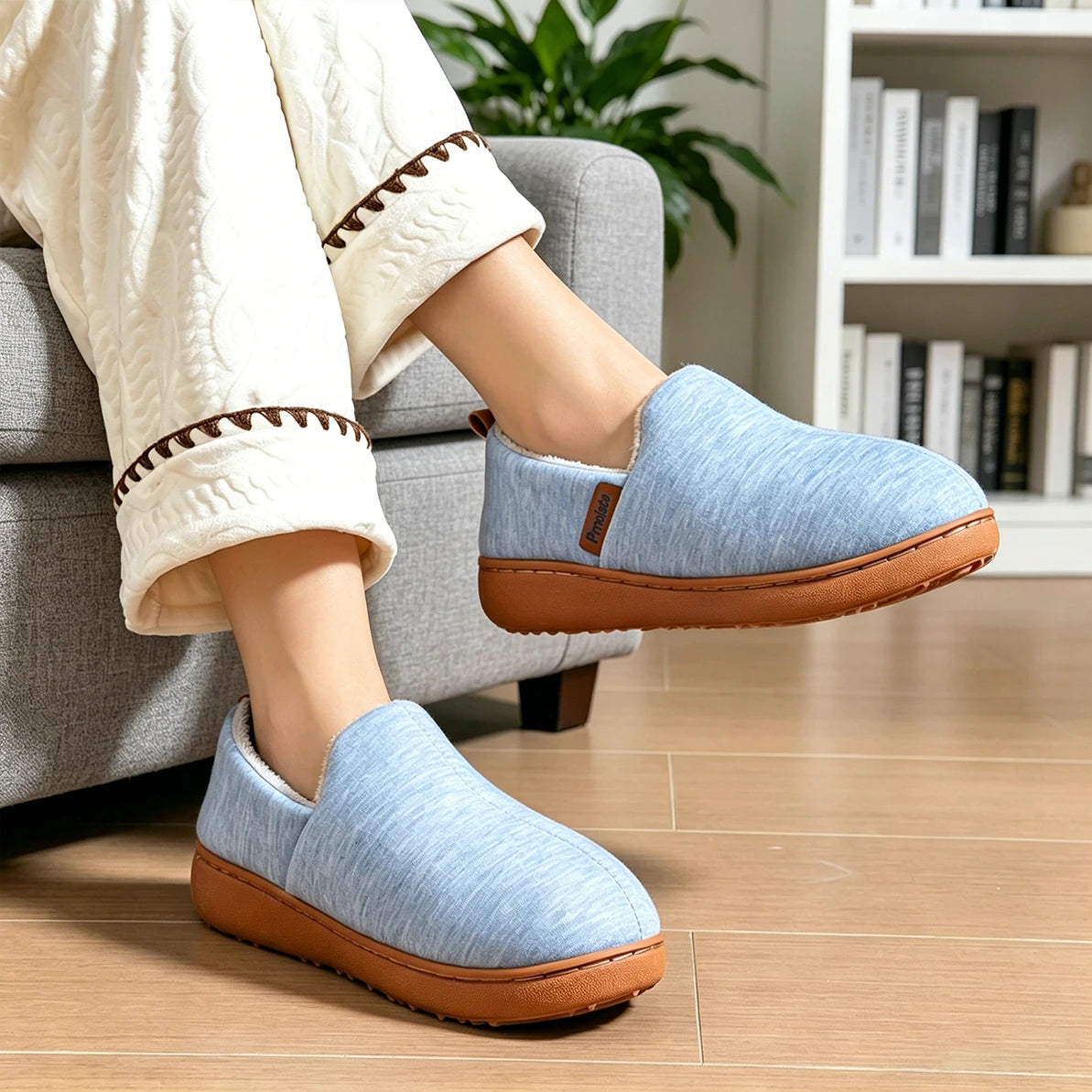 Memory Foam House Slippers – Warm Fleece-Lined Slip-On Home Shoes