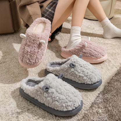 Fuzzy Animal Ear Slippers – Warm Closed-Toe House Shoes