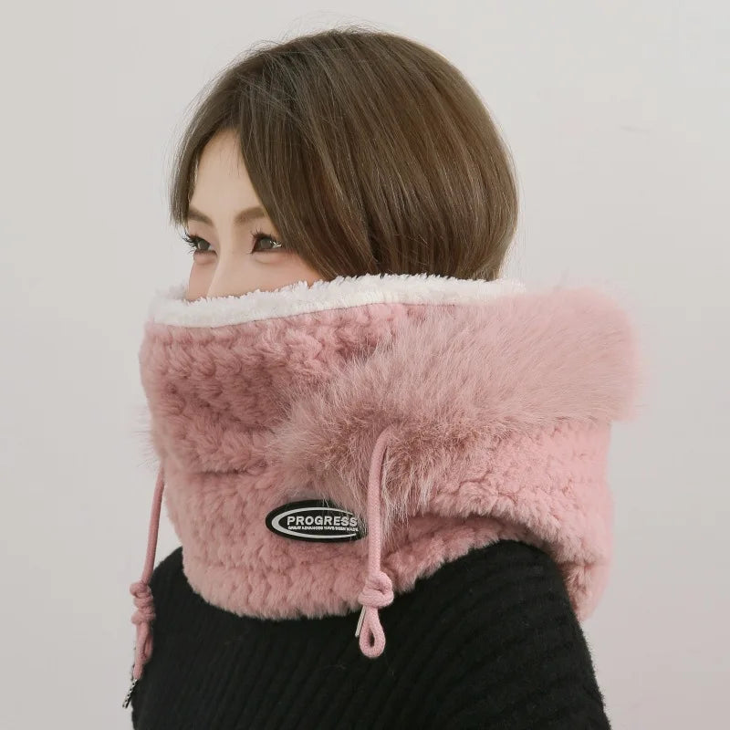 Women's Thermal Plush Hood Hat Scarf with Face Mask & Ear Protection