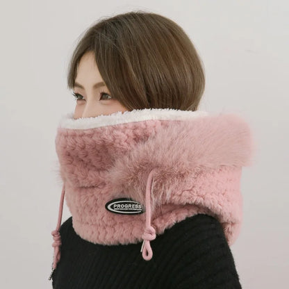 Women's Thermal Plush Hood Hat Scarf with Face Mask & Ear Protection