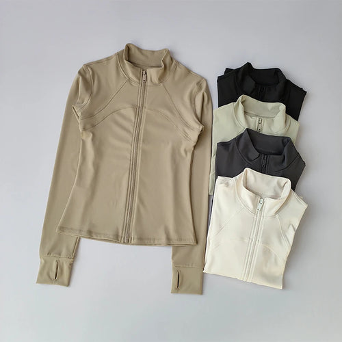 Women's Zip-Up Athletic Jacket with Stand Collar & Thumb Holes