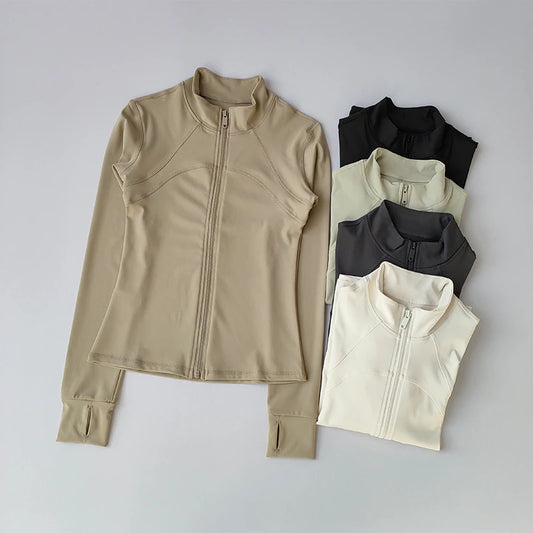 Women's Zip-Up Athletic Jacket with Stand Collar & Thumb Holes