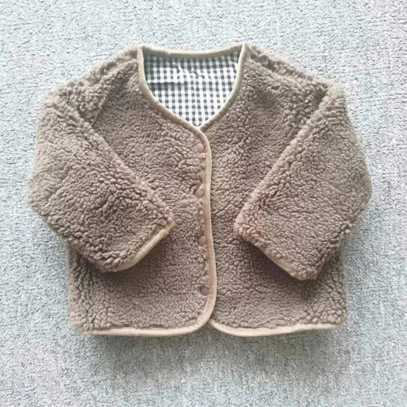 Kids' Reversible Sherpa Jacket – Warm Plush & Plaid Coat for Toddlers