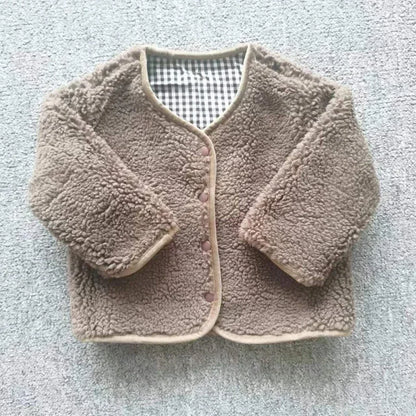Kids' Reversible Sherpa Jacket – Warm Plush & Plaid Coat for Toddlers