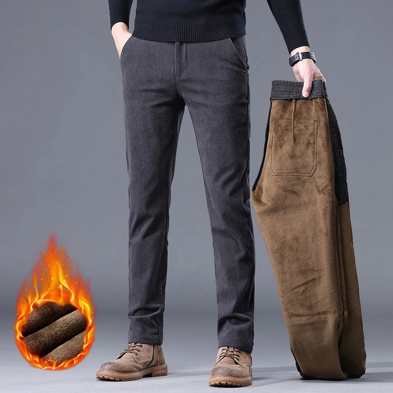Men's Fleece-Lined Corduroy Pants – Thick Stretch Business Trousers