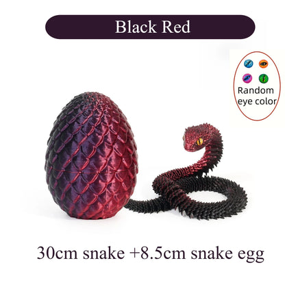 3D Printed Articulated Snake with Egg – Flexible Fidget Toy