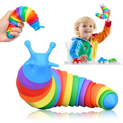 3D Slug Fidget Toy – Articulated Rainbow Caterpillar Sensory Toy